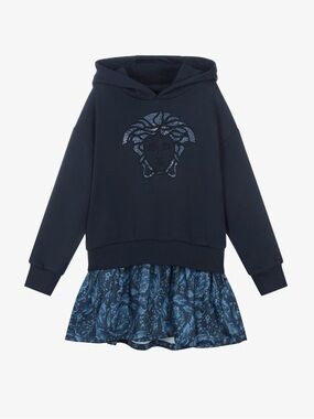 NWT! Versace Girls Navy Crystal Front Dress - 14Y